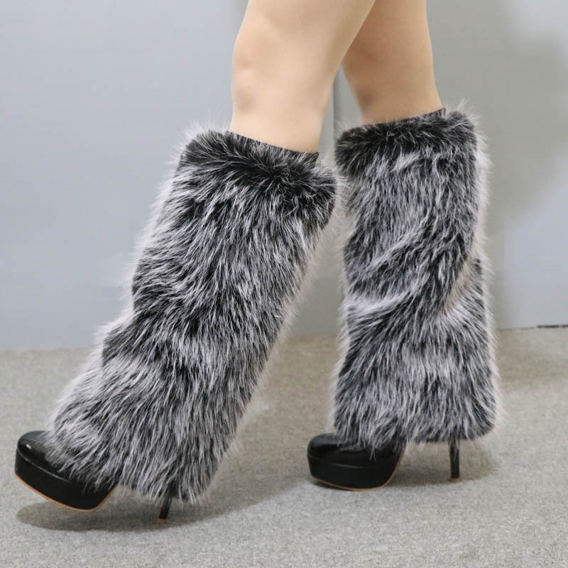 Faux Fur Leg Warmers Winter Soft Fluffy Boot Covers Plush Boots Socks Sleeve
